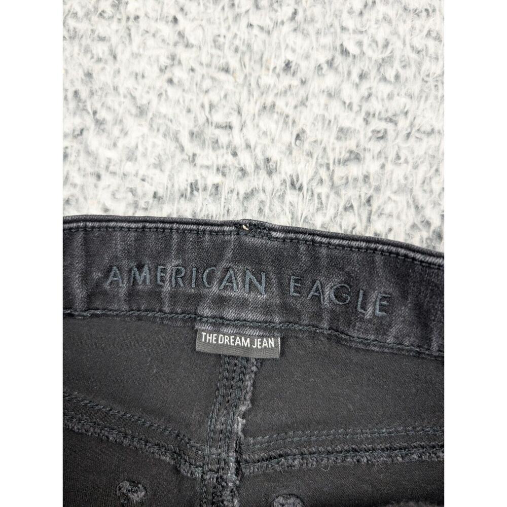 American Eagle Jeans Women 4 Black Distressed Denim Curvy Super Hi Rise Jegging - Picture 4 of 11